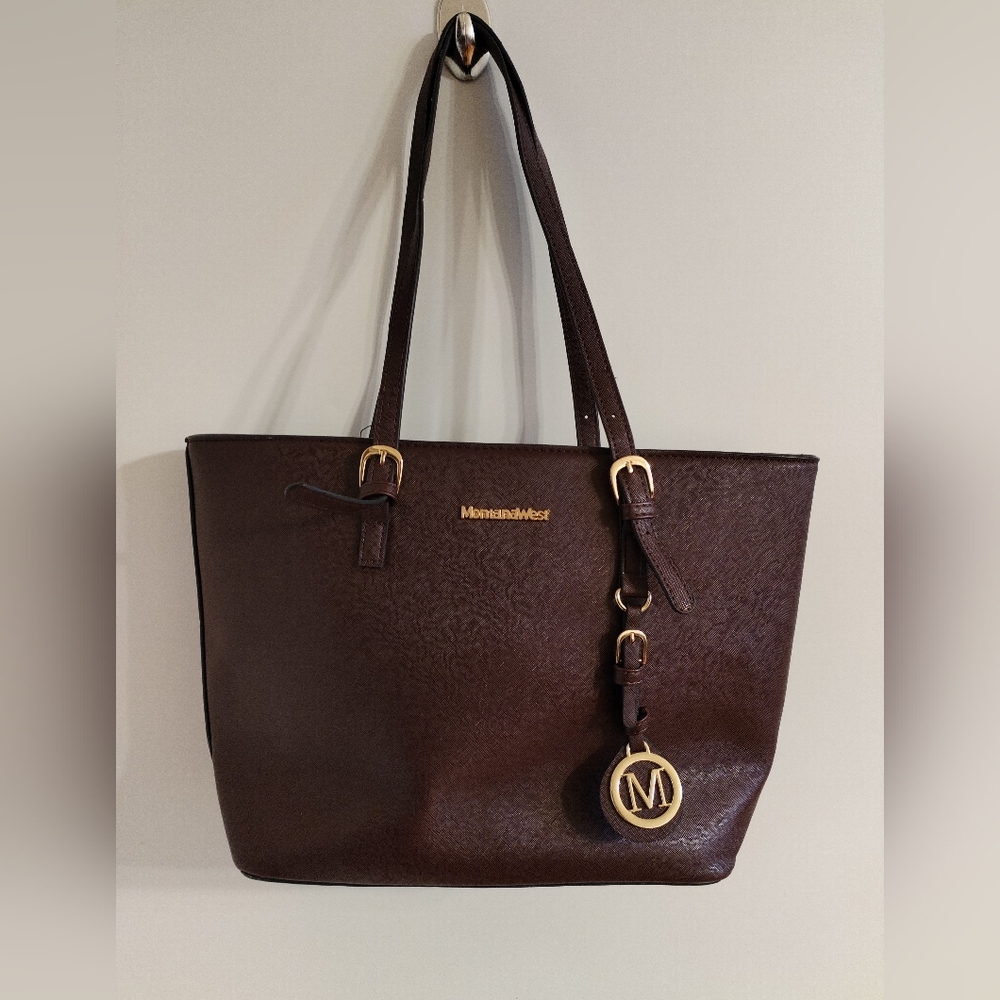 Sophisticated purple Leather Tote Bag with Gold Accents